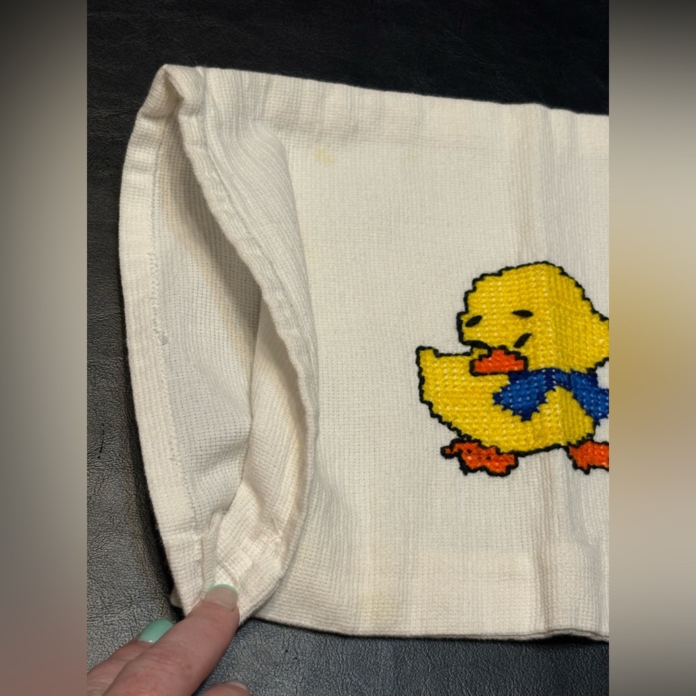 Vintage Handmade Needlepoint Small Accent Pillow Cover Baby Duck Print - Picture 3 of 8